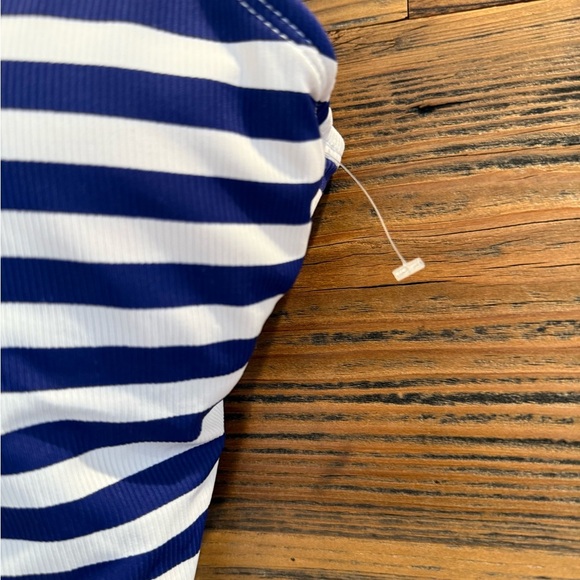 Jones New York Navy and White Striped One Piece Swimsuit with Gold Detail NEW - Picture 3 of 7